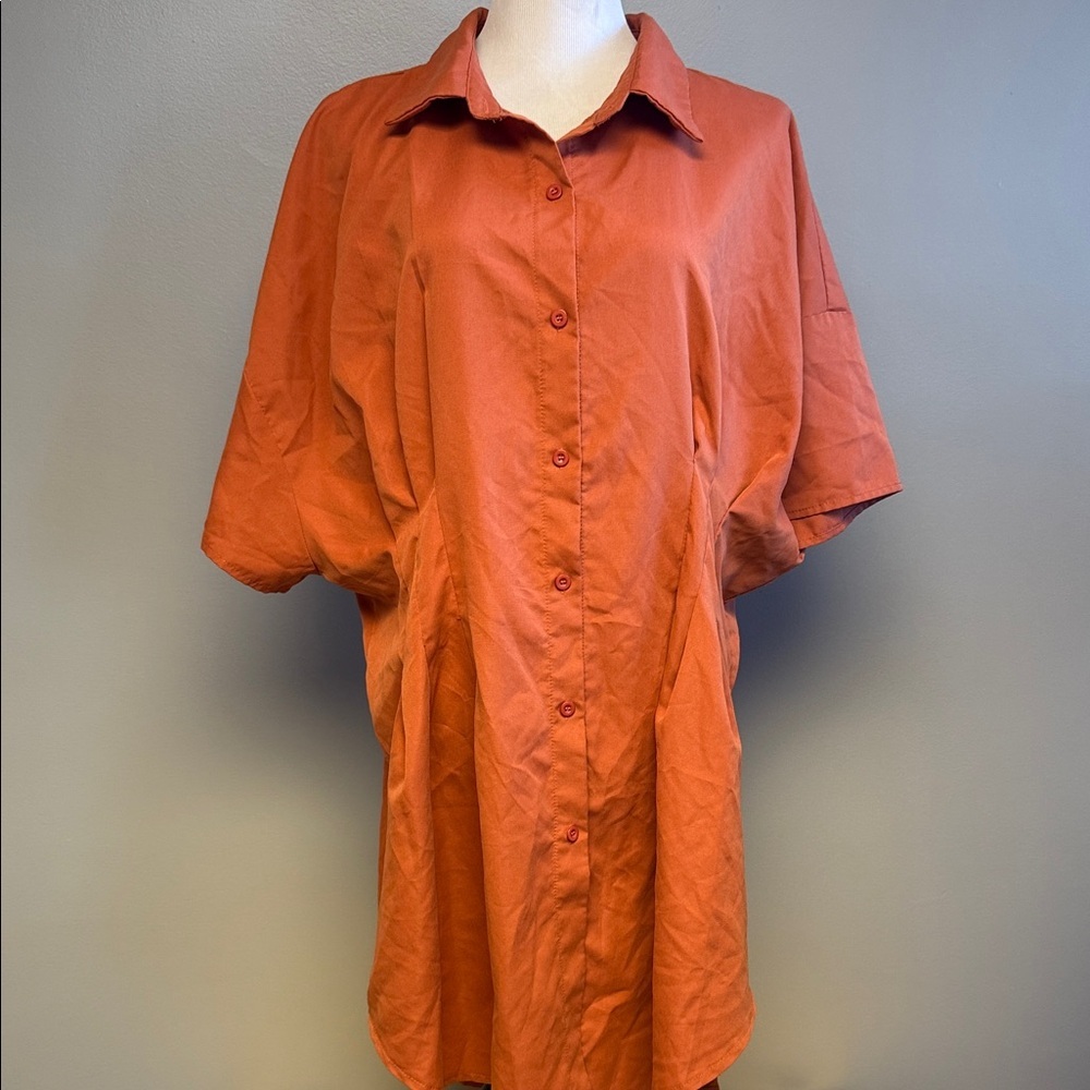 SHEIN Curve Button Front Shirt Dress Orange 4XL Short Sleeve